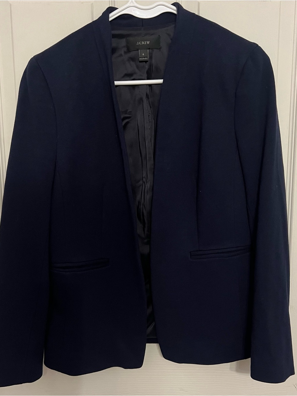 J.Crew Going-Out Blazer Navy Collarless Open Front Size 6